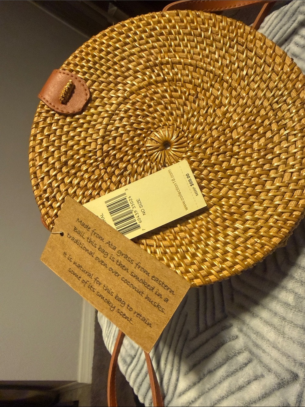 Collection XIIX Round Woven Crossbody Bag in Mustard Yellow with Brown Strap - Picture 3 of 5
